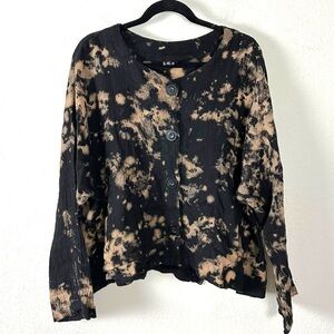 Dress to Kill LagenLook One Size Art to Wear Black & Tan Tie Dye Button Up Top